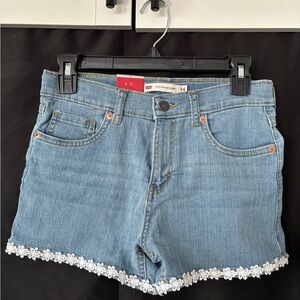 Levi’s Blue Denim Women's Shorts with White Flower Lace Trim